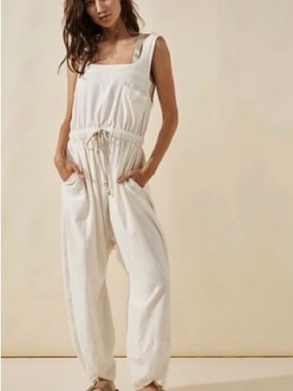 Free People Ivory Nova Bohemian Relaxed Fit Jumpsuit Lightweight Summer Cotton